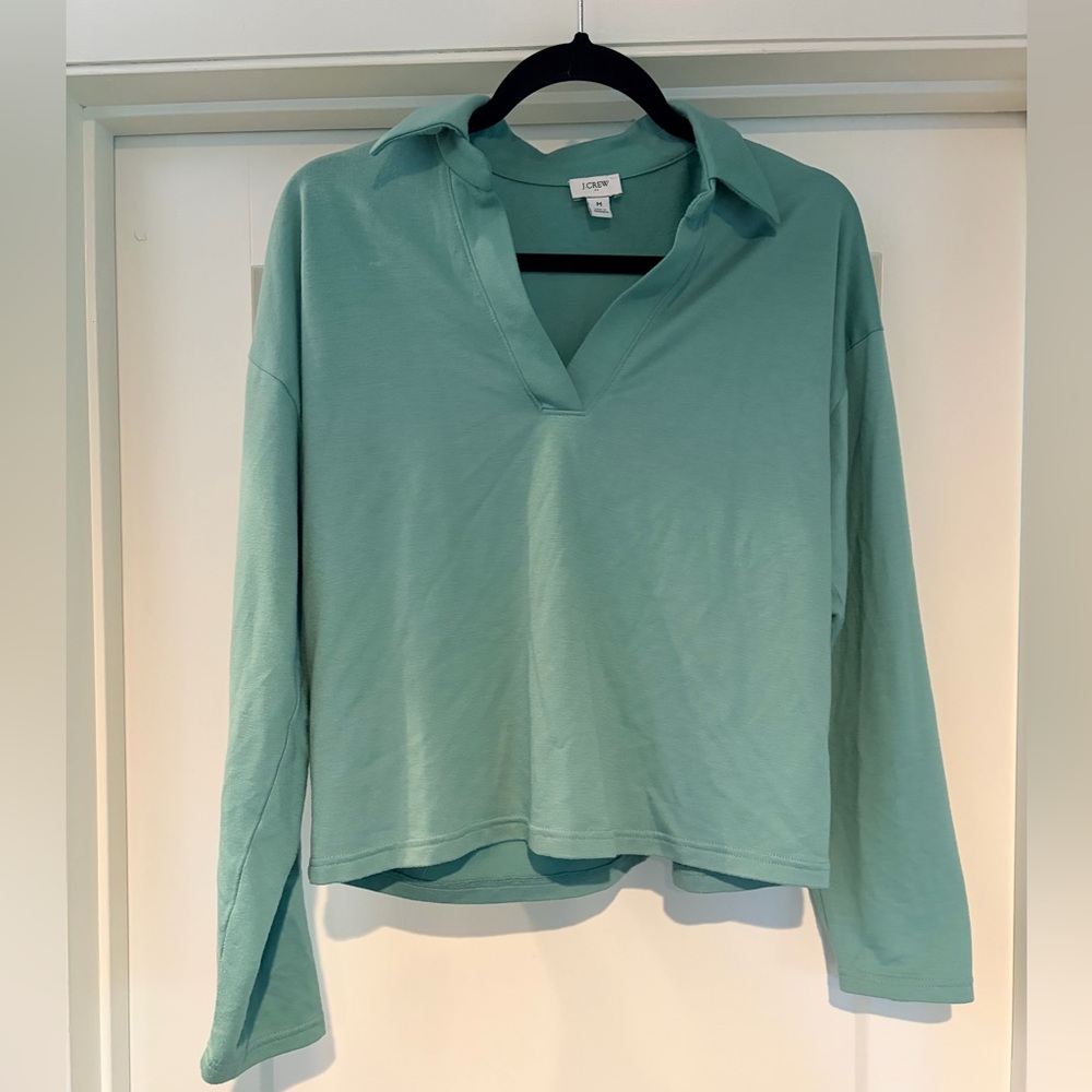 J. Crew Factory Mint Green Collared V-Neck Pullover